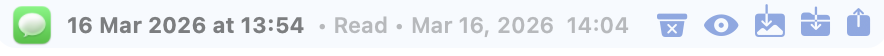 Message detail bar showing date, read status, and action buttons