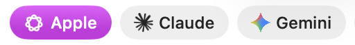 Provider selector showing Apple, Claude, and Gemini